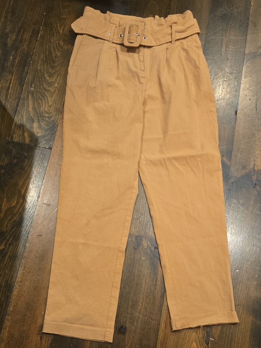 Potter's Pot High-Waisted Belted Paperbag Ankle Pants Trousers